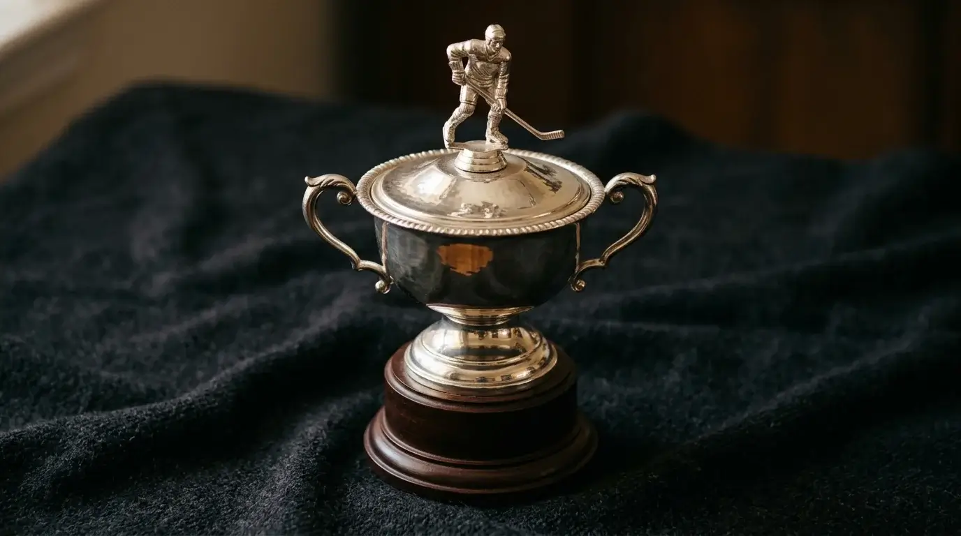 Generic silver hockey trophy on display representing the Conn Smythe Trophy market