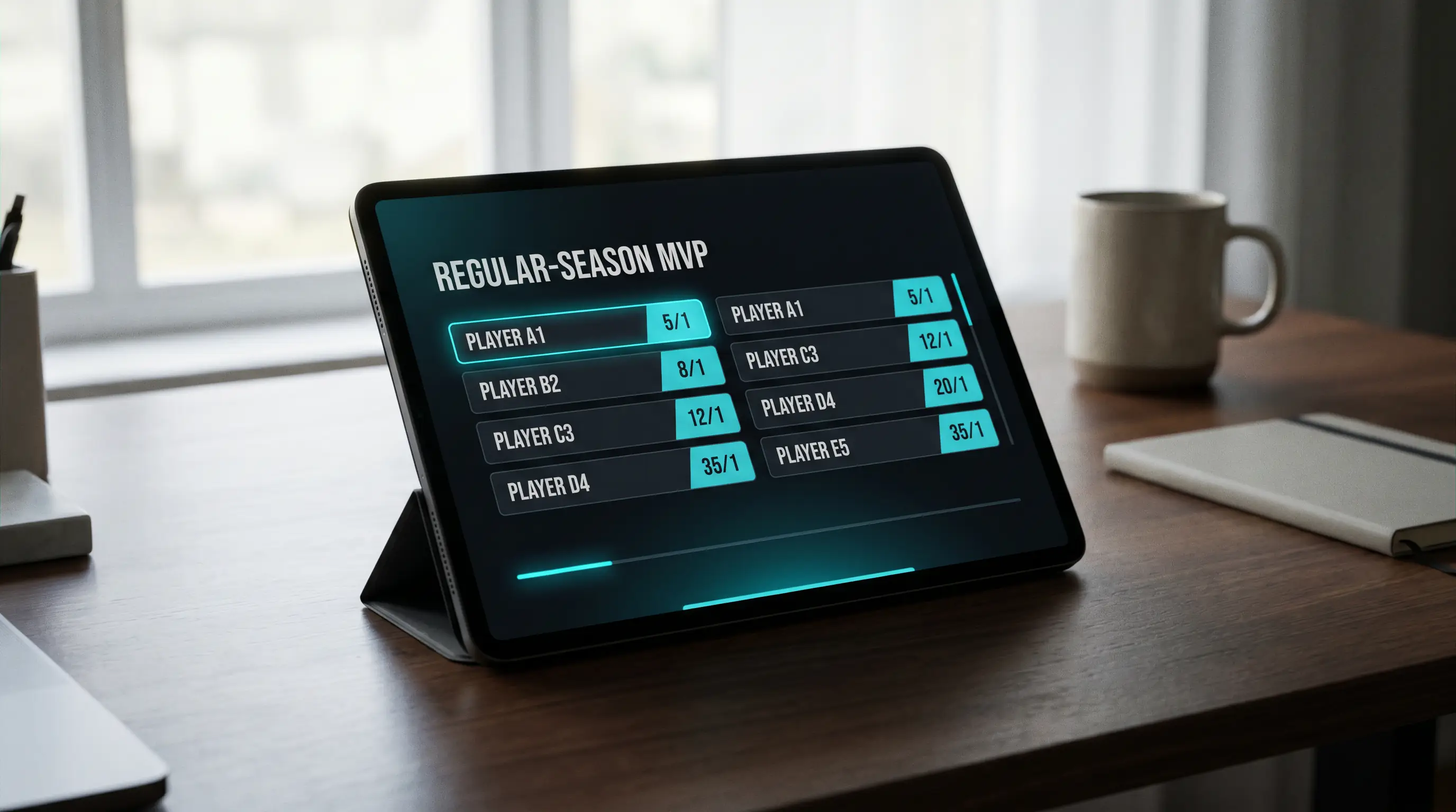 Hart Trophy market list on a UK sportsbook tablet during the NHL regular season