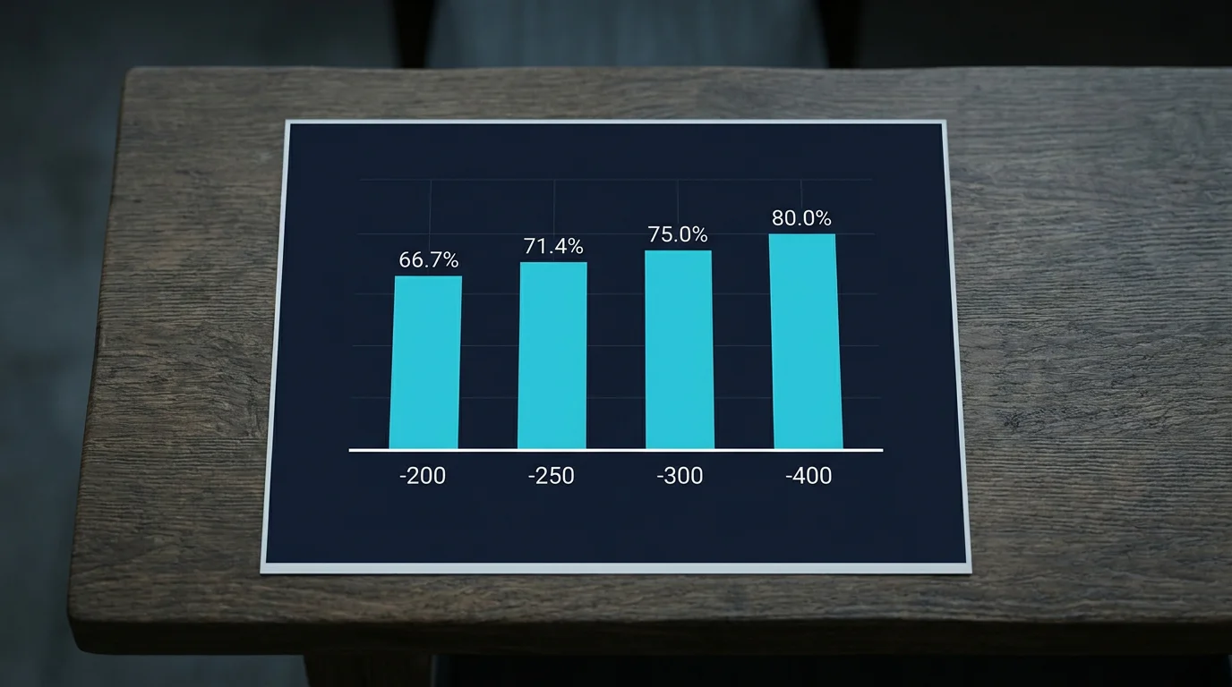 Ascending bar chart showing required win probability at -200, -250, -300 and -400 NHL moneyline prices