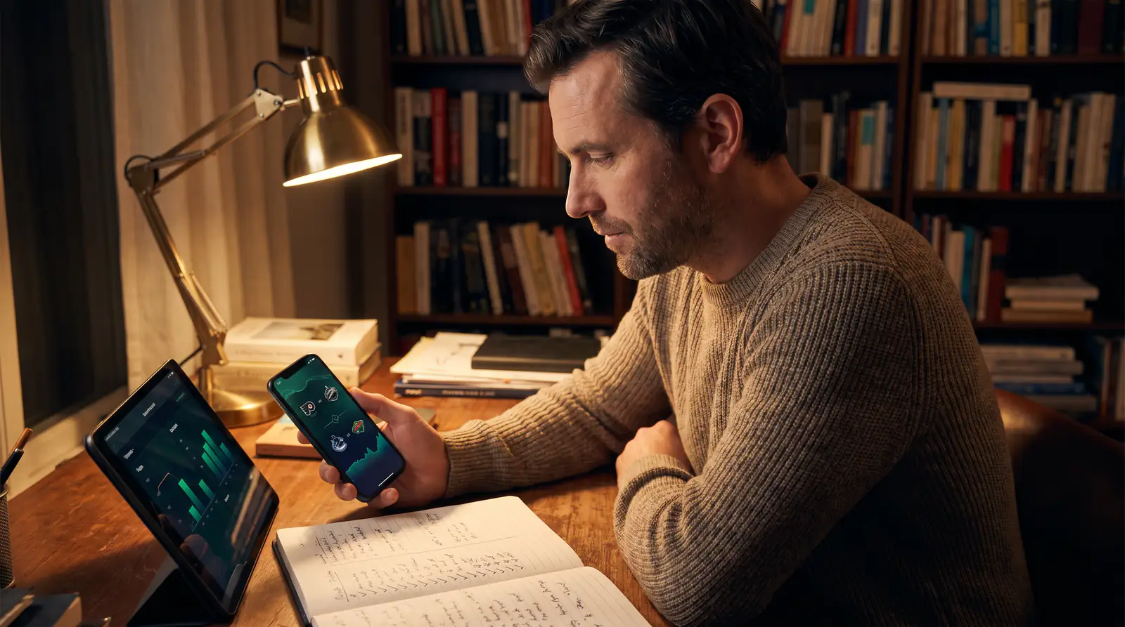 Bettor running a quick evening line-shopping habit across phones and a tablet