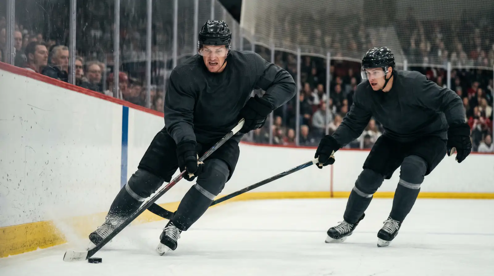Fast NHL rush during the high-event first period of a hockey match