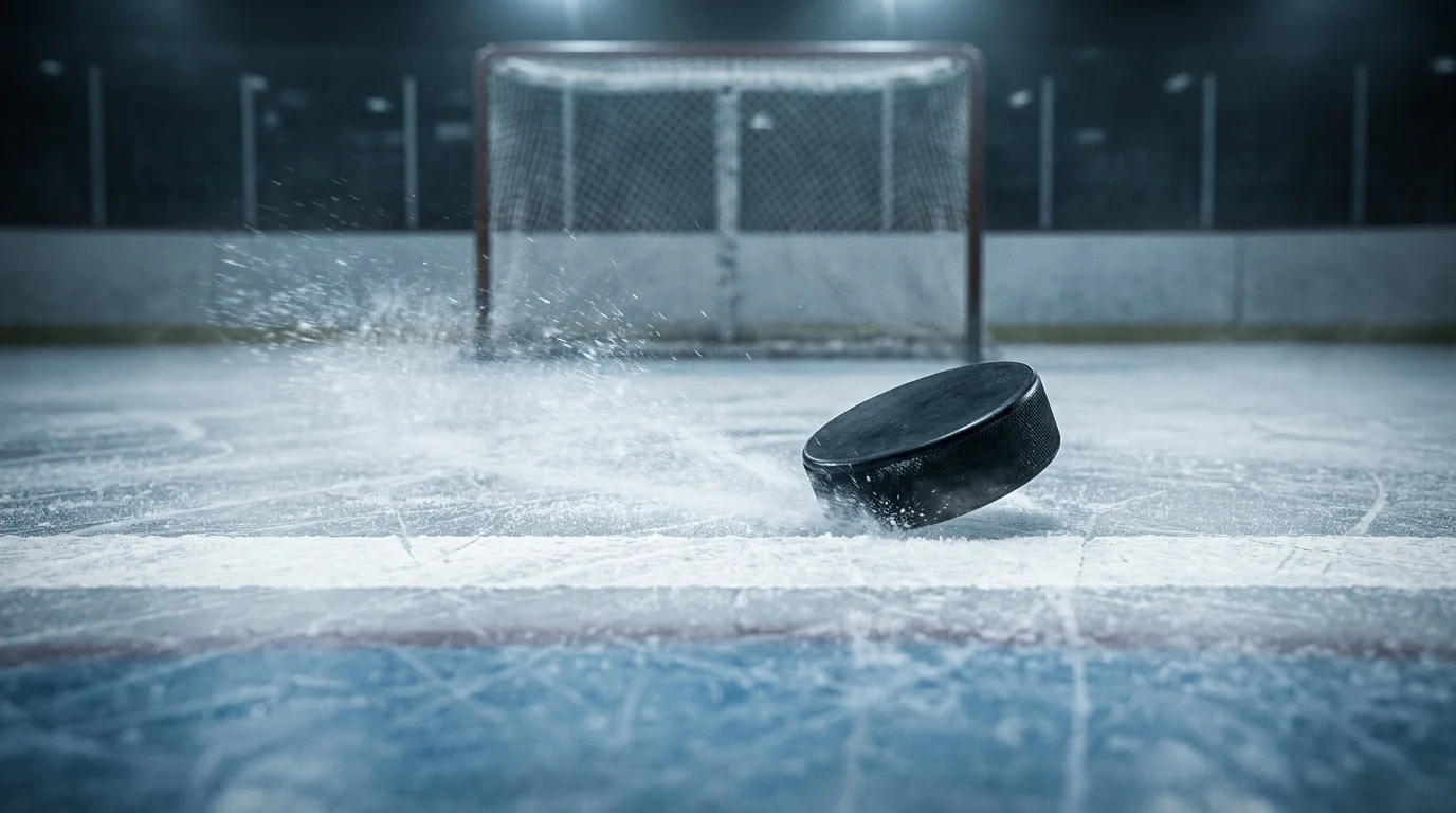 NHL overtime puck behind the goal line with empty net during the extra period
