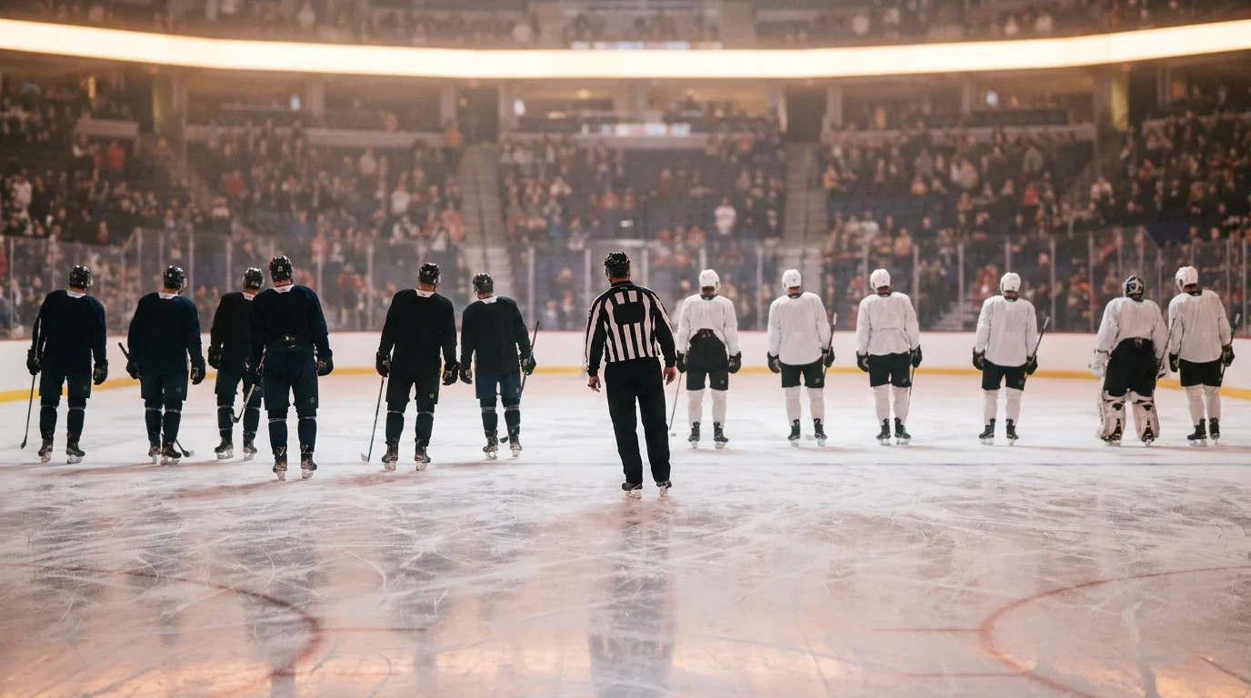 NHL final buzzer at end of regulation with players gliding off the ice