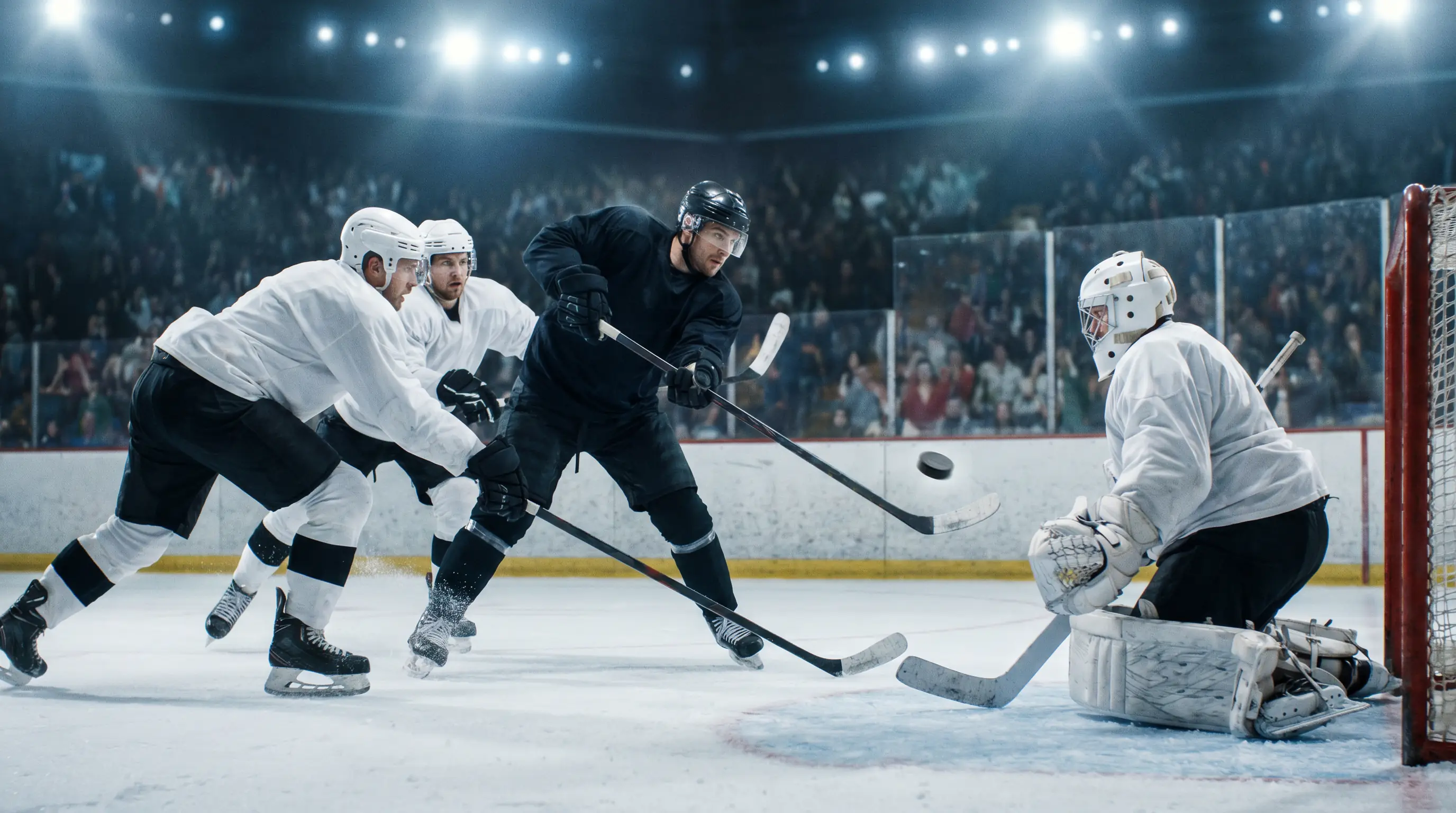 NHL high-volume shooter firing a wrist shot from the right circle for the SOG market