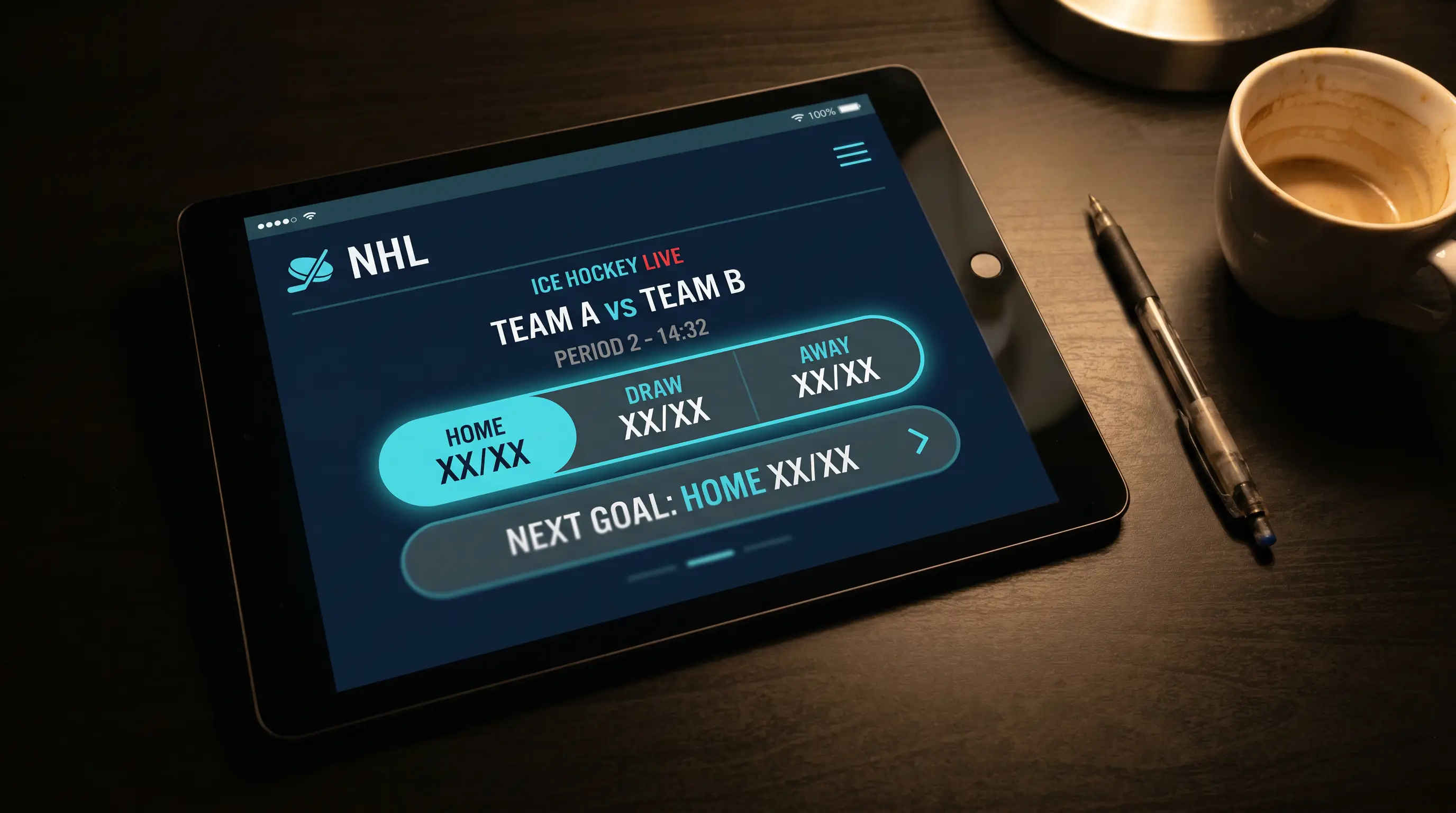 NHL live betting odds swing on a UK sportsbook tablet during in-play action