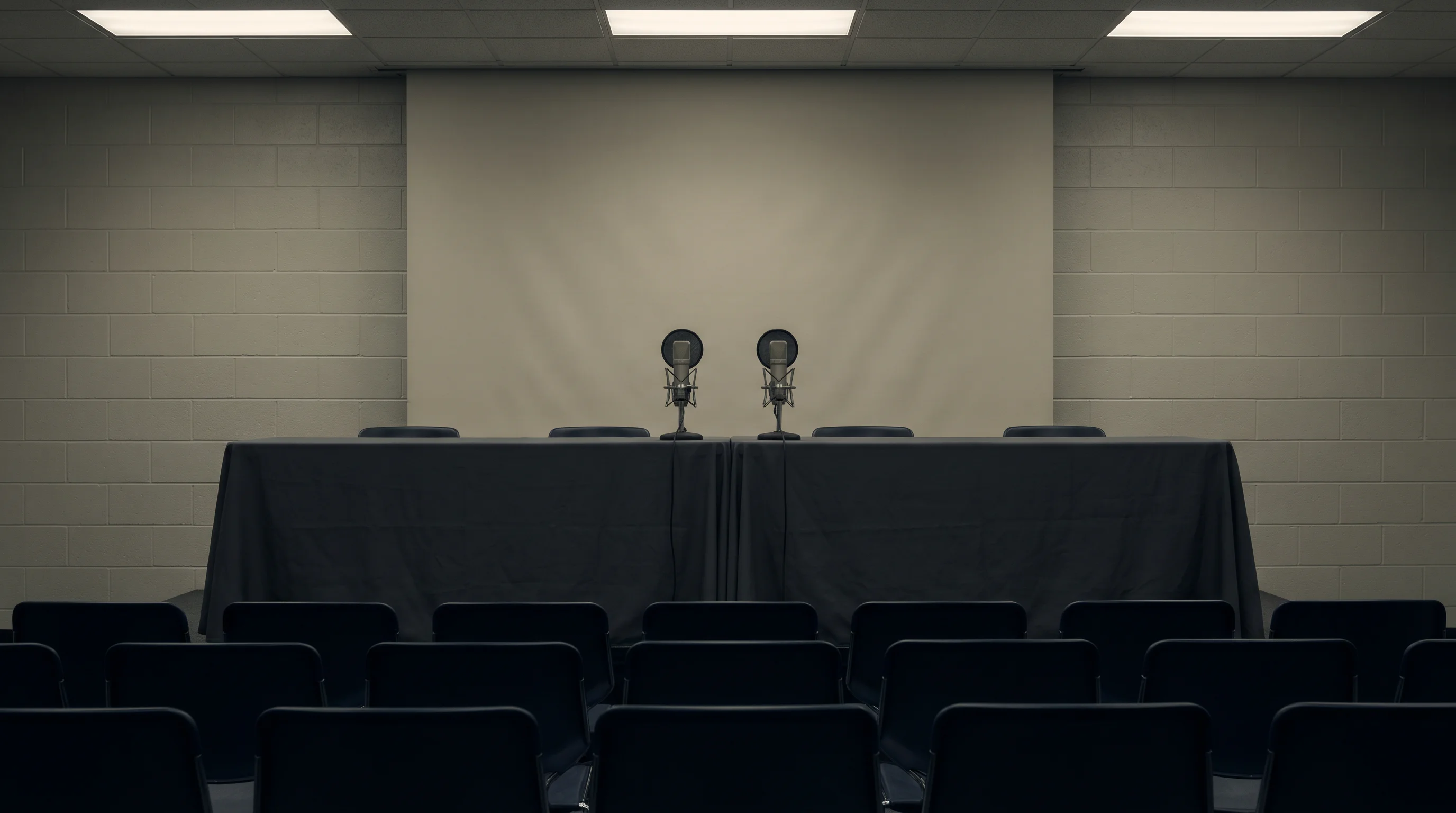 NHL mid-season narrative shift represented by a press-conference style still-life setup