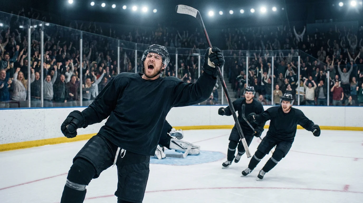 NHL playoff skater celebrating a key goal during a deep run on the way to MVP consideration