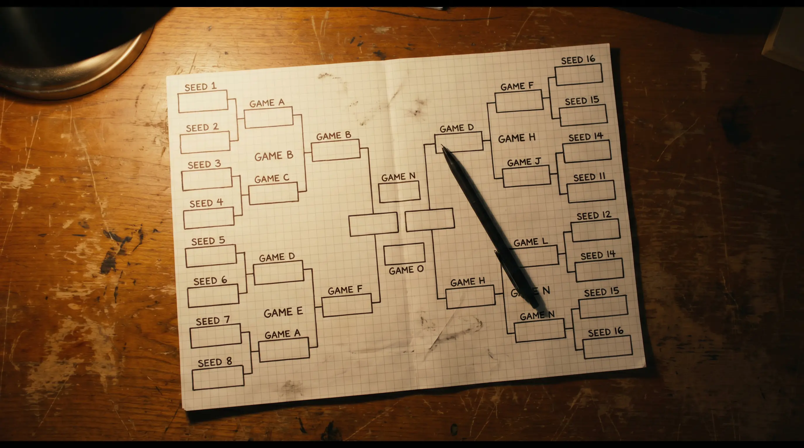NHL playoff seeding bracket sketched on paper with empty matchup slots