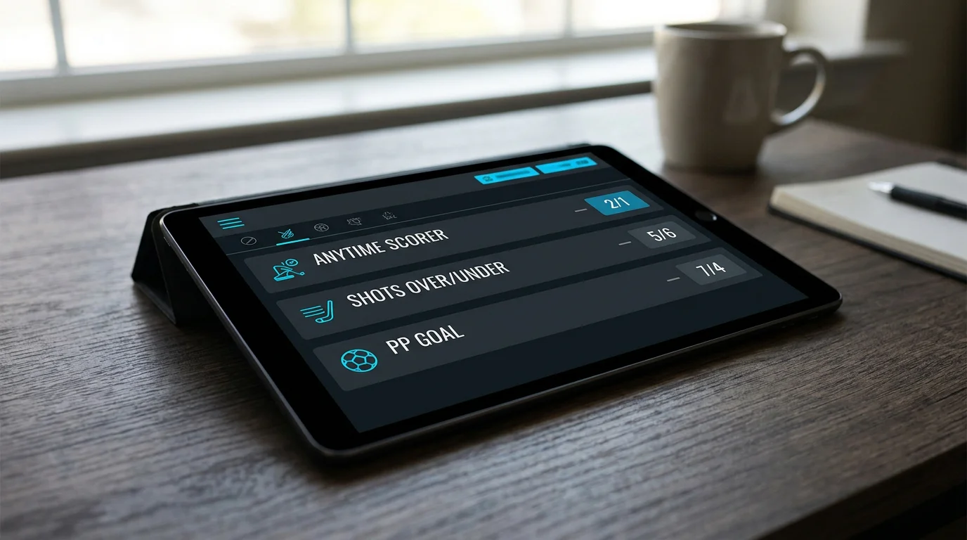NHL prop markets displayed in fractional UK odds on a tablet screen