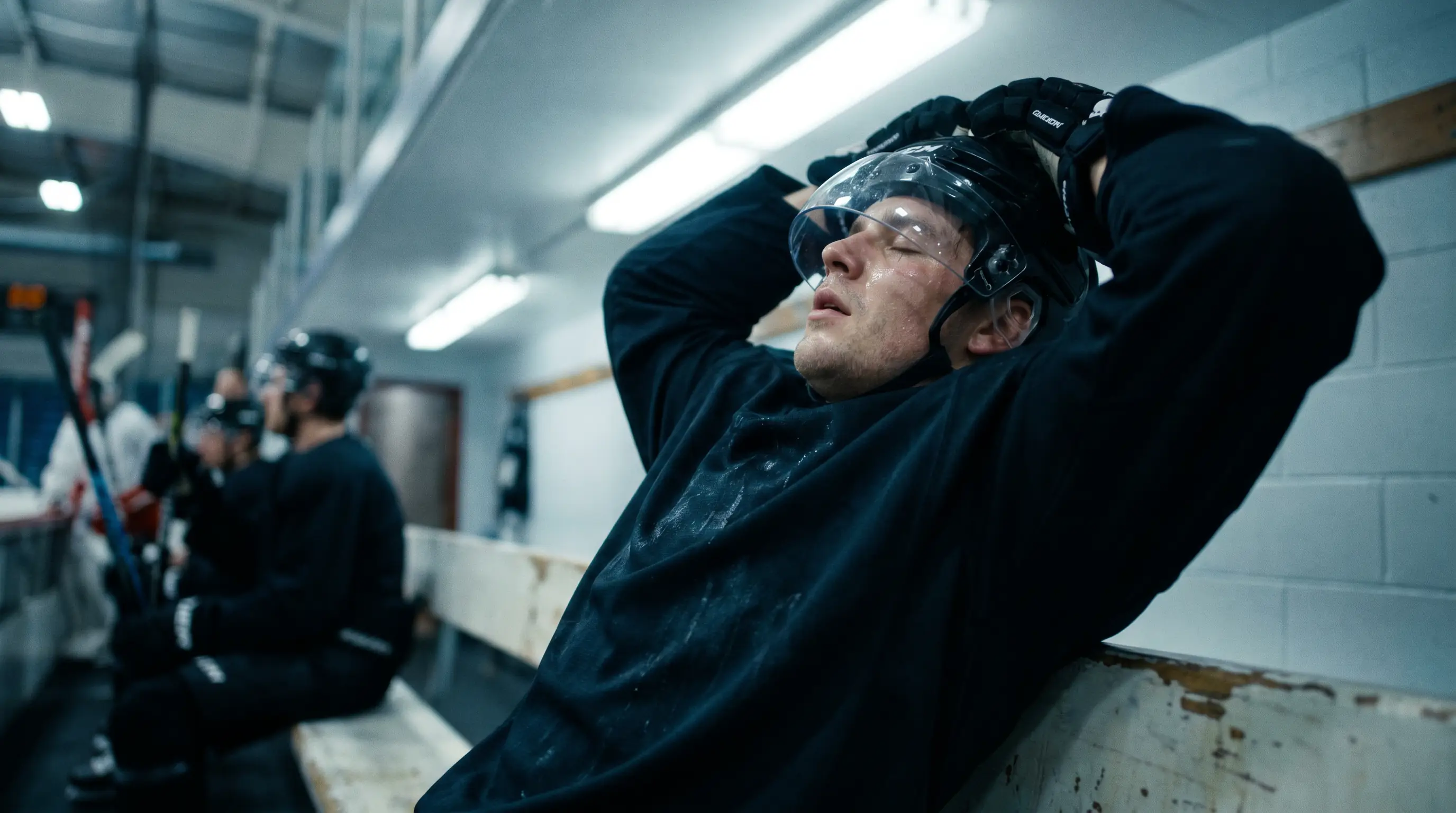 NHL skater stretching out on the bench during a second-night back-to-back fixture