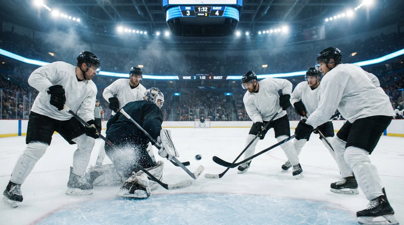 NHL underdog late comeback as a team pulls the goalie and storms the opposing net