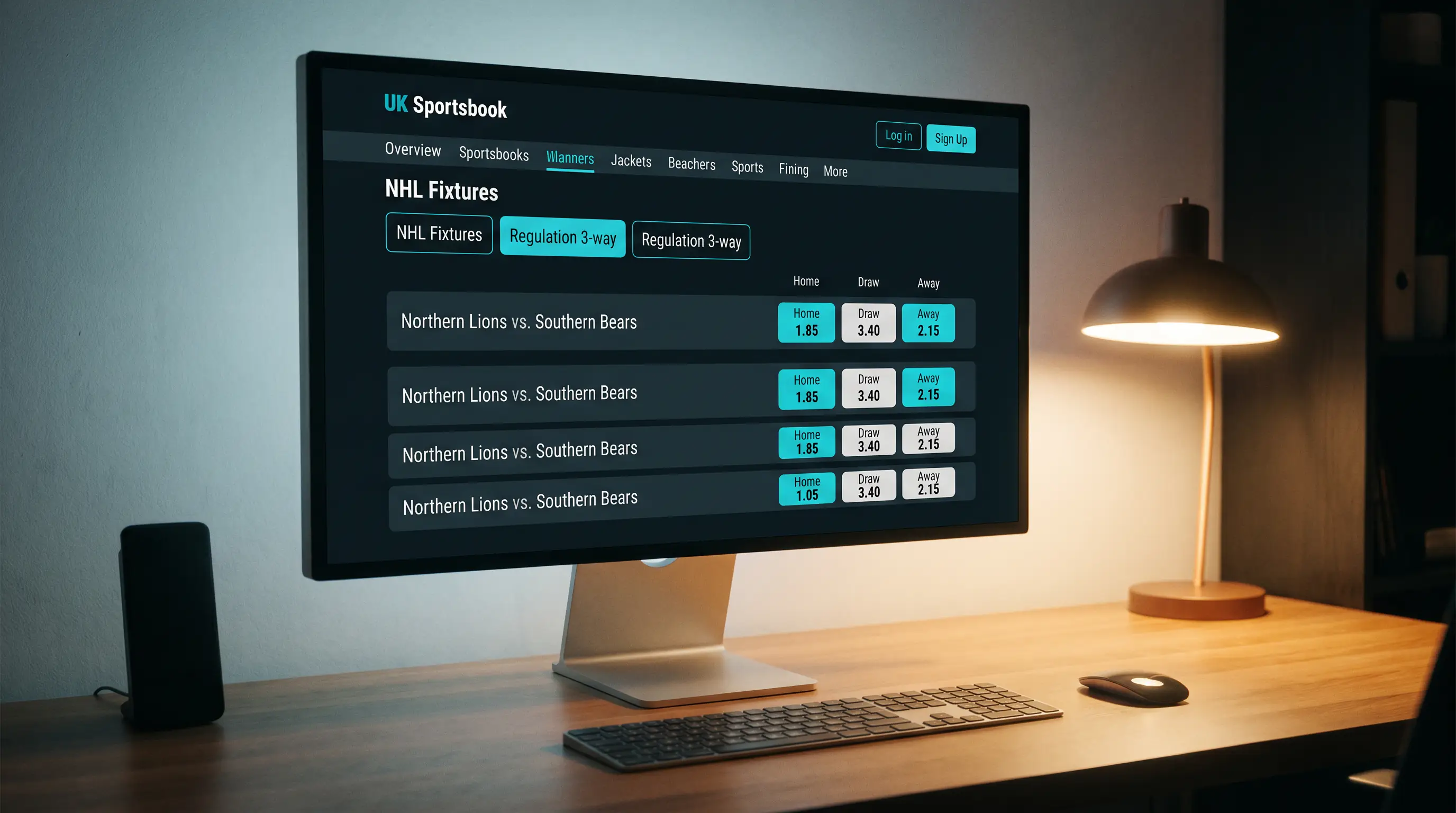 UK NHL three-way moneyline market list on a sportsbook desktop interface
